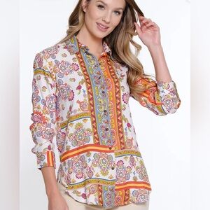 Tru Luxe Scarf Print button up shirt